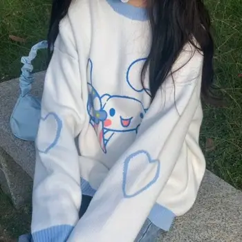 Kawaii Sanrio Cinnamoroll My Melody Свитер, пуловер, Осень-зима, Топы свободной вязки с длинным рукавом, женская модная одежда