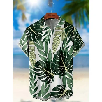 Летняя Гавайская рубашка 2024, 3D Футболка, Ретро рубашка С Рисунком Кокосовой Пальмы, Короткий рукав, Мужская Camisa Vacation Casua, Мужская Футболка, Пляжная