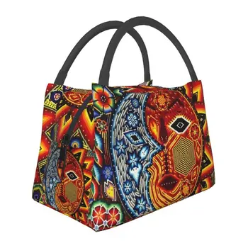 Женская сумка-тоут Sun Art Huichol Boho с изоляцией для ланча, Мексиканский цветок, День мертвых, Портативный холодильник, термобокс для бенто
