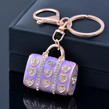 SINLEERY корейский стиль Фиолетово-черная сумка Брелок Для ключей Сердце Цветы Кубический цирконий Брелок Модные украшения