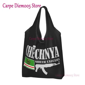Боец из Чечни, Сумки для покупок с продуктами, сумки для покупок с чеченским флагом, сумки для покупок на плечо, сумки большой емкости