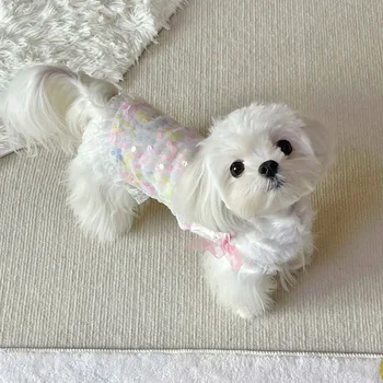 Одежда для маленьких собак, летняя тонкая сетка с защитой от линьки, ремешок с бабочкой и узлом, дышащий жилет, платье для французского бульдога