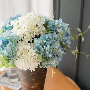 Искусственные цветы гортензии, 3шт реалистичных шелковых 6,6-дюймовых цветочных головок на одном длинном стебле, гортензия для свадьбы, цветочный декор для дома