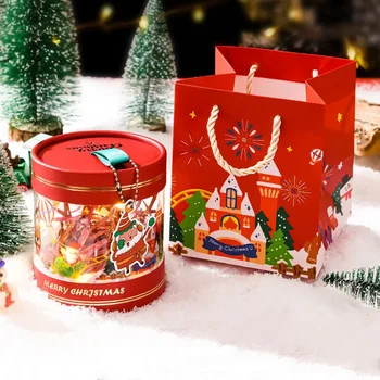 Рождественская бумажная трубка Коробка для яблок Бумажная подарочная коробка Ведро для объятий в канун Рождества Мультяшный Санта Клаус Круглая Пустая Коробка