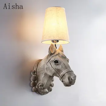 Винтажный настенный светильник из промышленной смолы с головой лошади Бра для дома Комната Отдыха Бар Ресторан Декоративный светильник в американском стиле в сельской местности