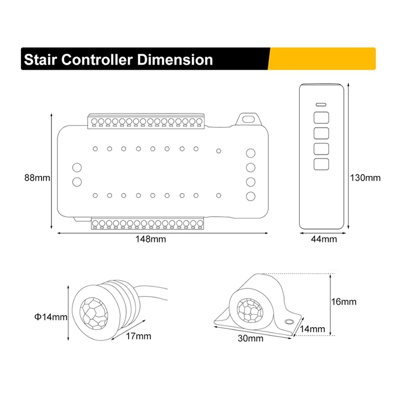 Лестничный светодиодный контроллер датчика движения DC12V 24V с 16 каналами, Диммер ночного освещения PIR в помещении, гибкая лента для лестницы - 4