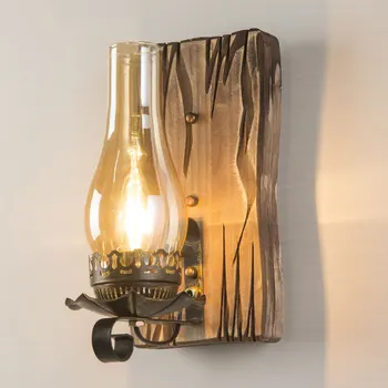 Американский Промышленный Дизайн освещения Ретро Деревянная Лампа Стеклянная Настенная лампа Креативное Кафе Ресторан Бар Прикроватный Настенный Светильник Бра Бюстгальтер