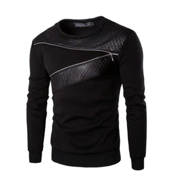 2023 Весенне-осенний пуловер, модная кожаная лоскутная застежка-молния, мужская одежда, толстовка с длинным рукавом, топы, мужская футболка