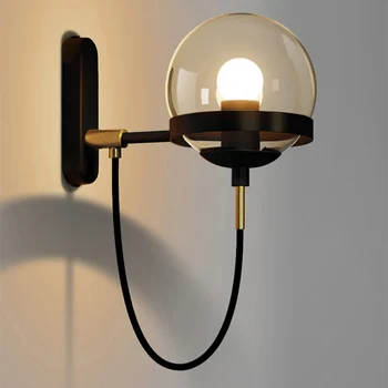 Настенный светильник для ресторана в скандинавском ретро стиле, Постмодернистский Минималистский Гостиничный прикроватный светильник в индустриальном стиле, Круглый Железный стеклянный шар, настенный светильник
